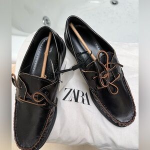 Zara Brown Leather Deck Shoes size 10 NWT